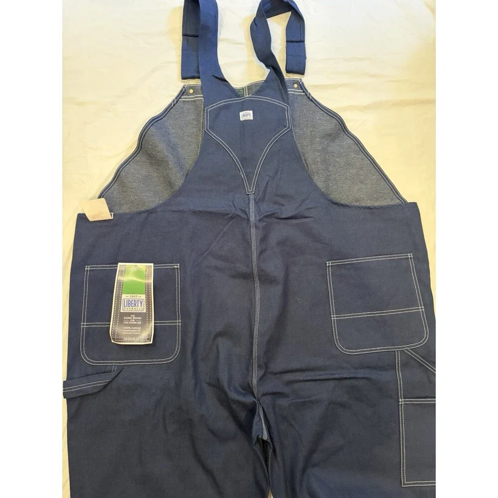 Liberty Bib Overalls‎ Men's 60x34 Blue Dark Wash Denim Comfort, Easy Care, Farm